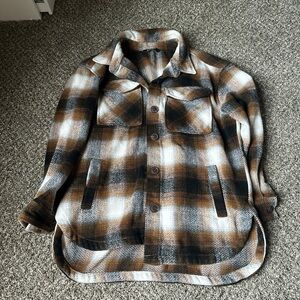 Plaid Button-Up Jacket - Brown and Black